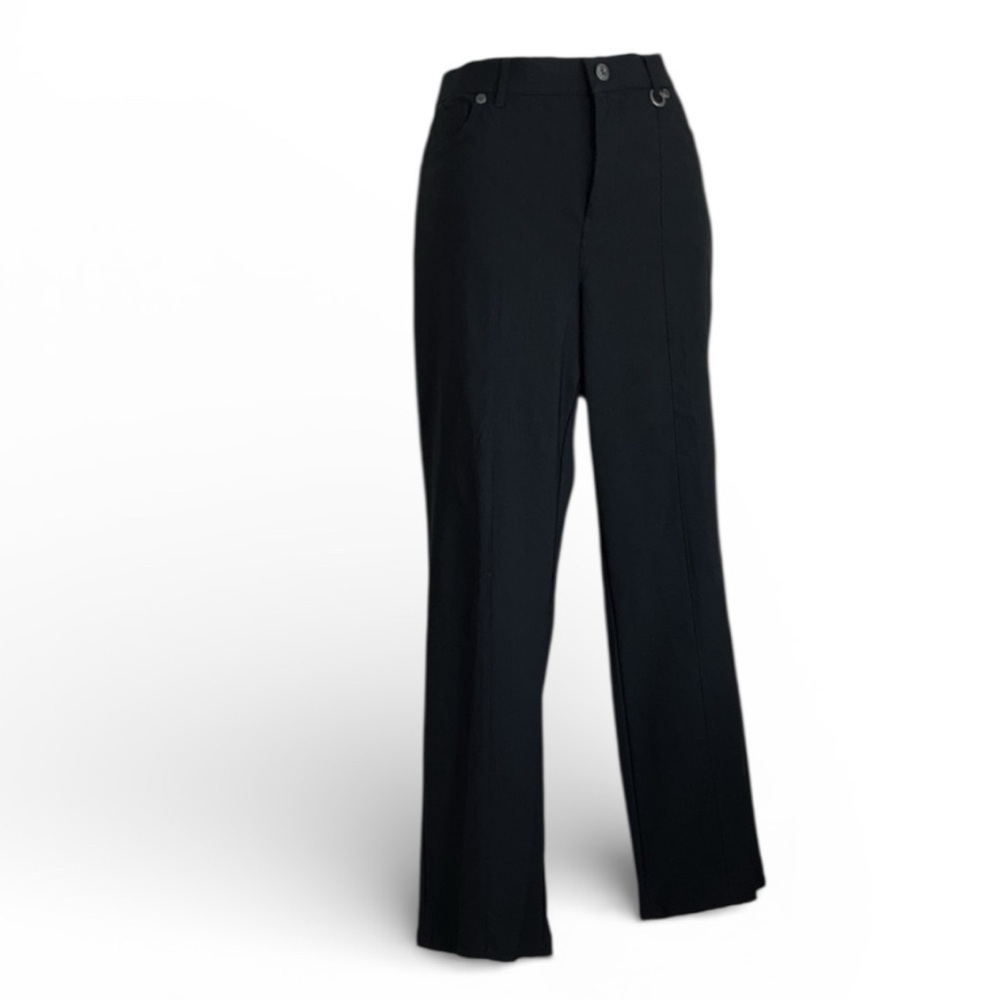 Simon Chang Pants Women's 10 Black EUC, Stretchy, Med Rise, Pocket, straight leg